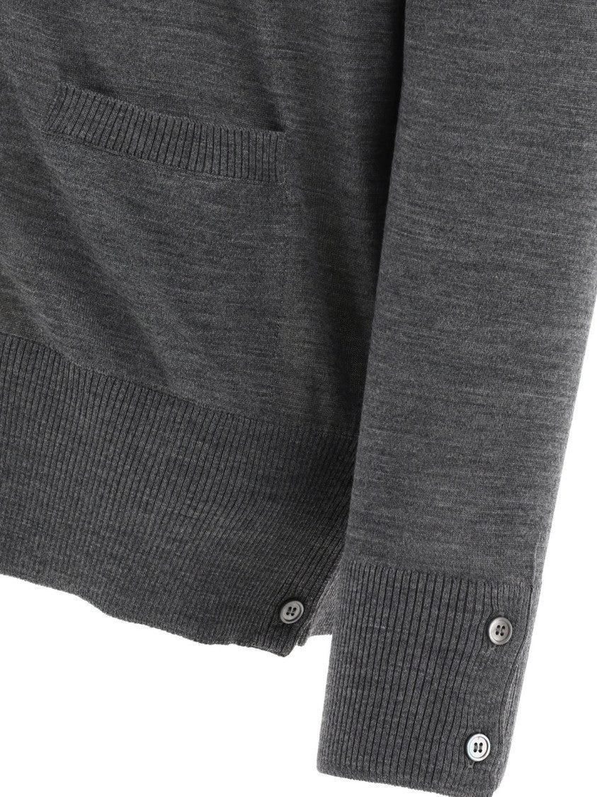 Thom Browne Cardigan With Deep V-Neck And Signature Stripes