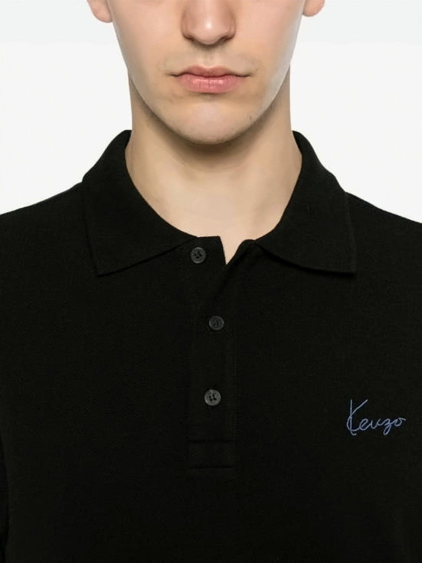 Kenzo Kenzo Signature Embroidered Slim Cotton Polo Shirt