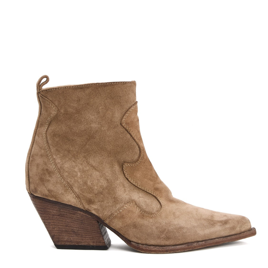 Elena Iachi Beige Suede Ankle Boots With Curved Seam Detail