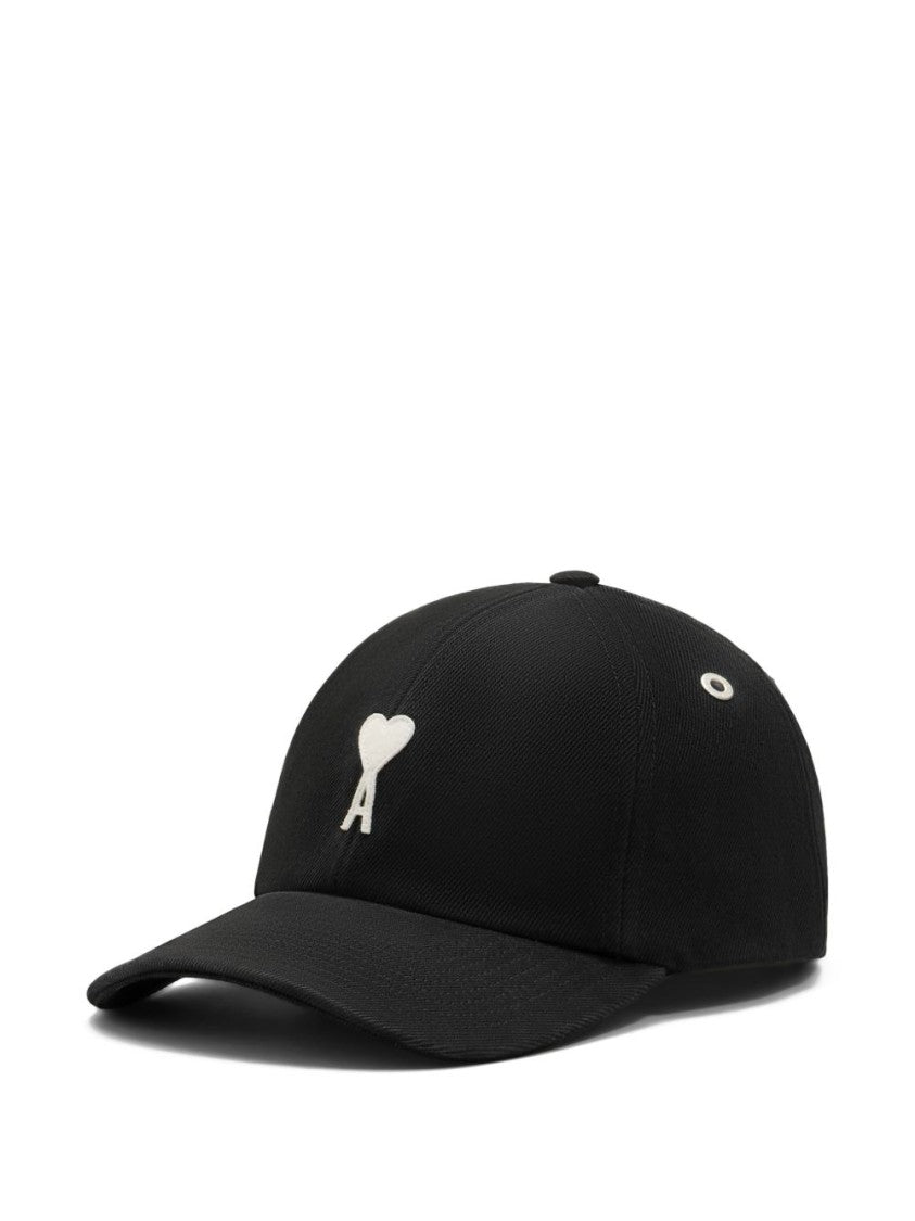 Ami Paris Black Logo Patch Adjustable Buckle Hat