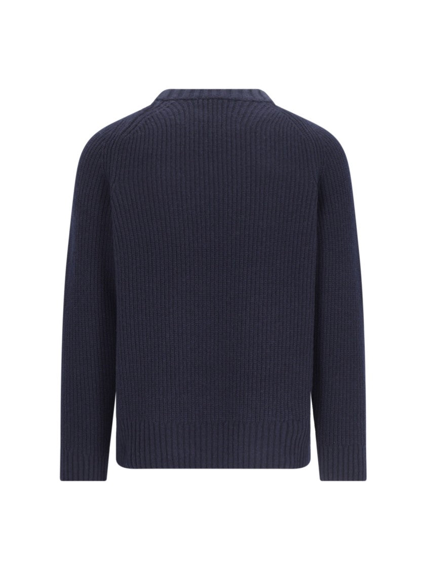 Closed Navy Ribbed Knit Sweater With Crew Neckline