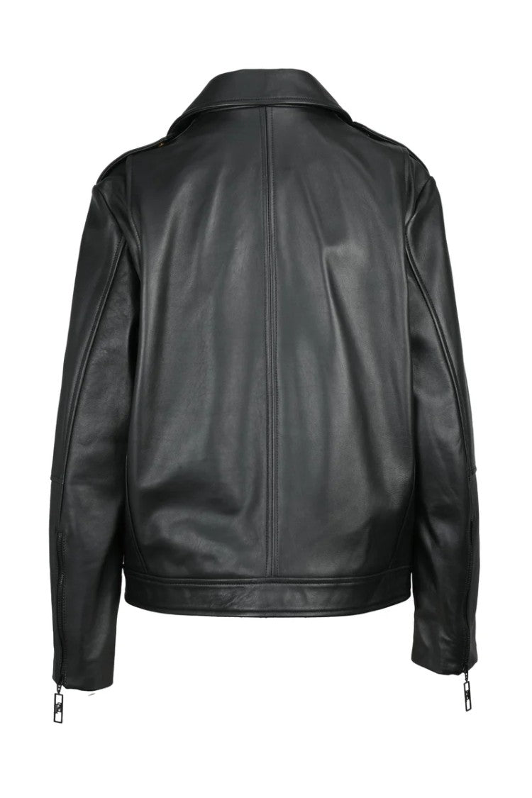 Elisabetta Franchi Leather Biker Jacket - Black