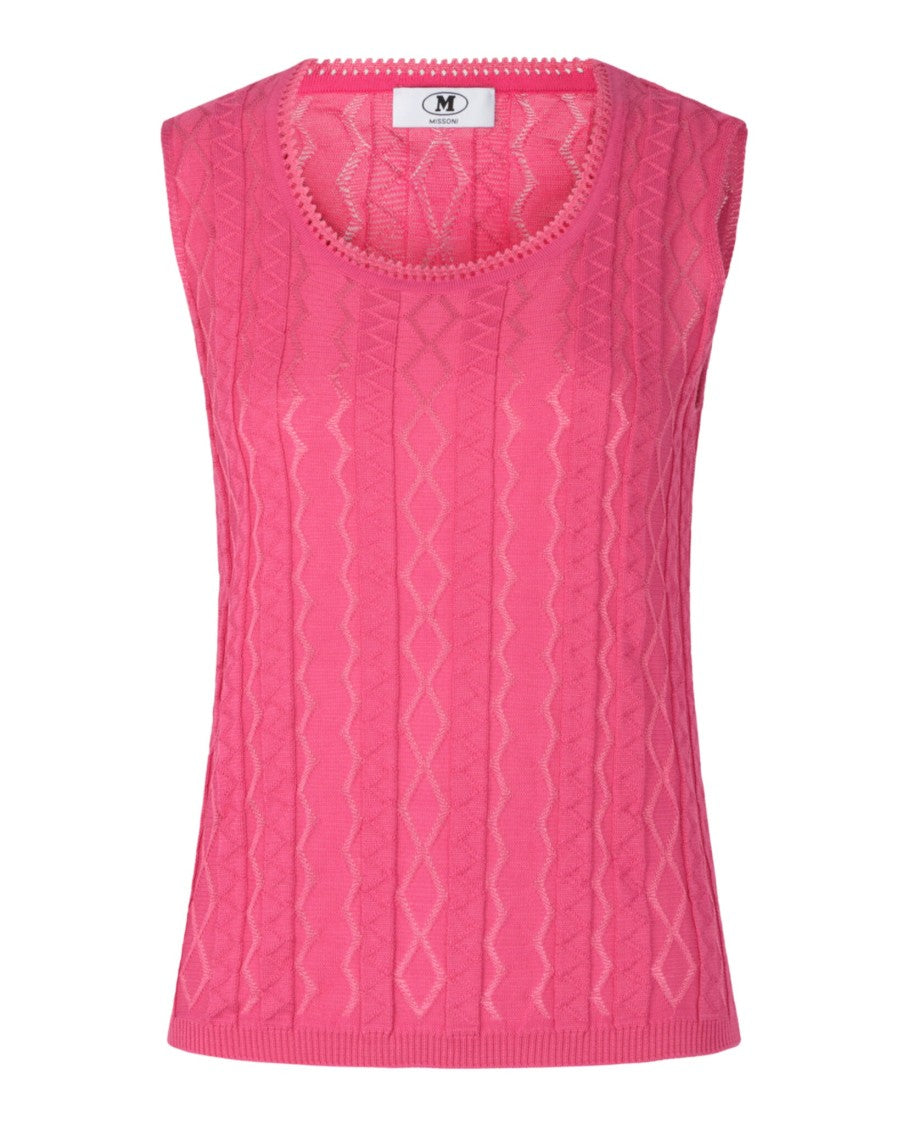 M Missoni Textured Diamond Knit Top With Scoop Neckline