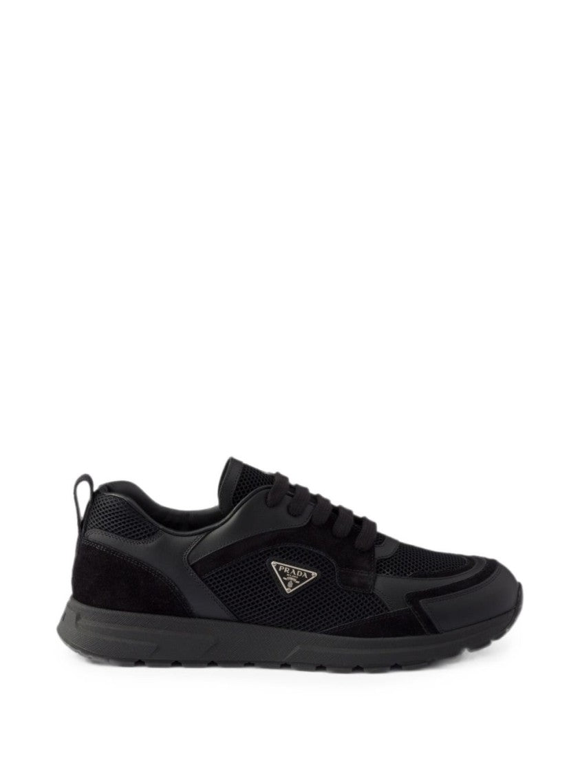 Prada Low-Profile Leather Mesh Flat Shoes