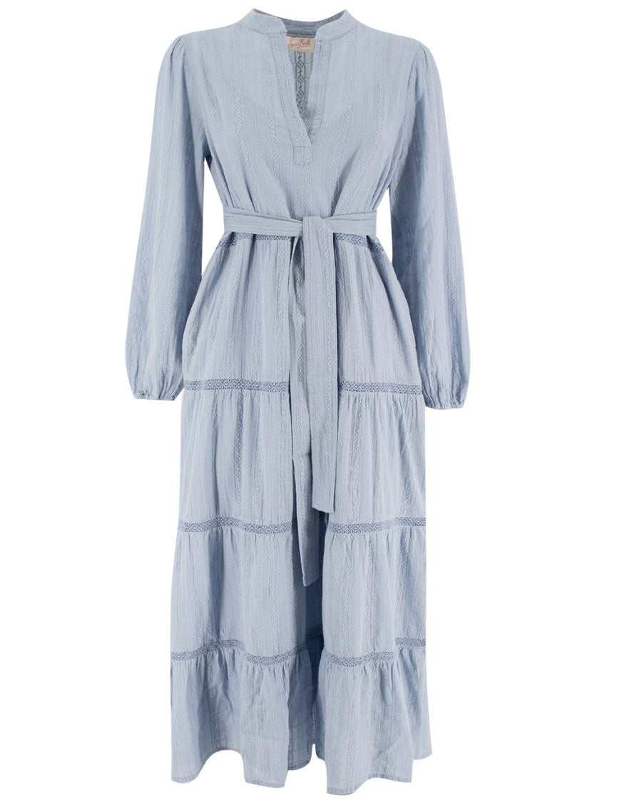 Mc2 Saint Barth Striped Tiered Maxi Dress With Wide Neckline