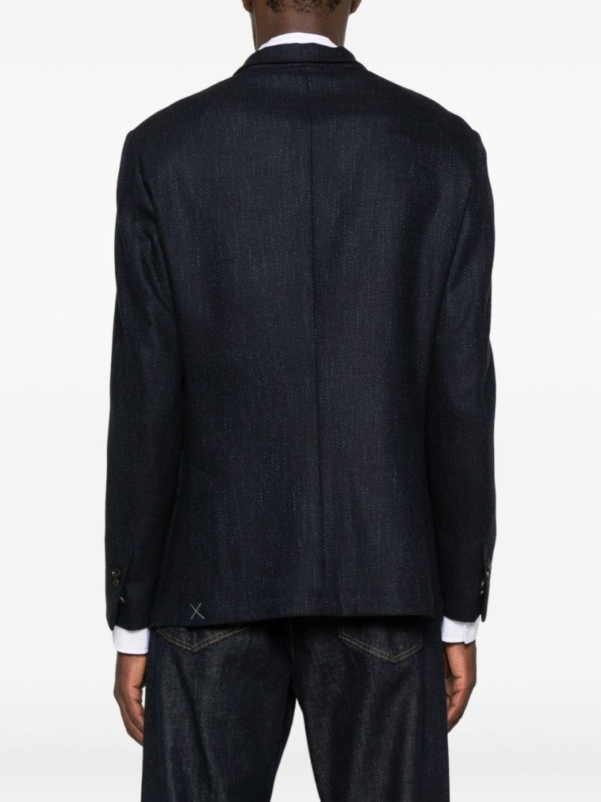 Corneliani Structured Blue Jacket With Stand Collar