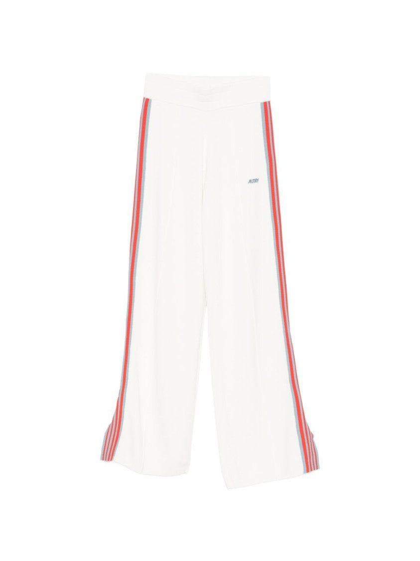 Autry White Stripe Logo Wide-Leg Pants