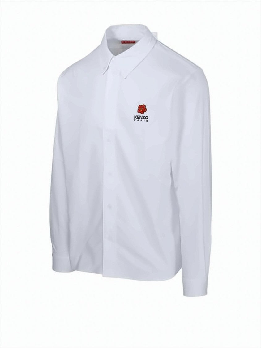 Kenzo Tailored White Cotton Long-Sleeve Shirt With Embroidered Logo