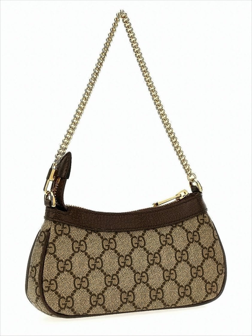 Gucci Classic Monogram Canvas Shoulder Bag With Gold-Tone Details
