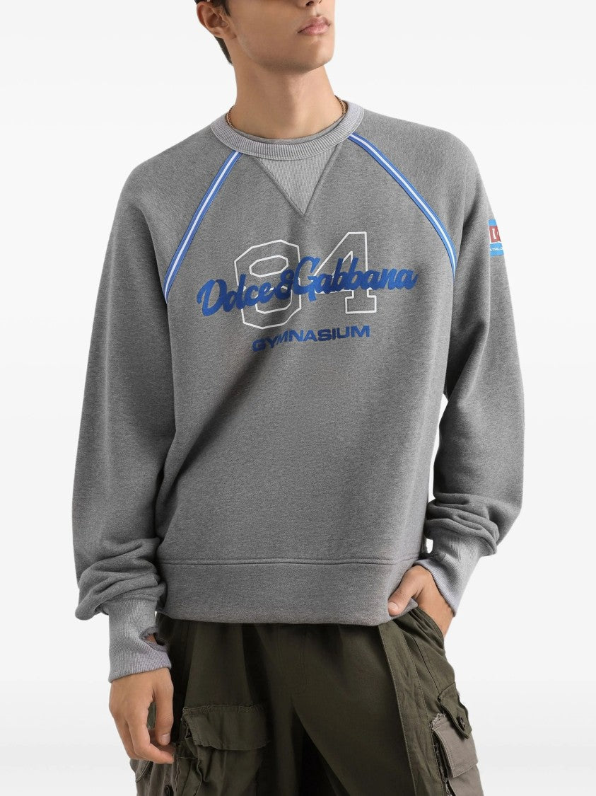 Dolce & Gabbana Grey Relaxed-Fit Blue Piping Logo Sweatshirt