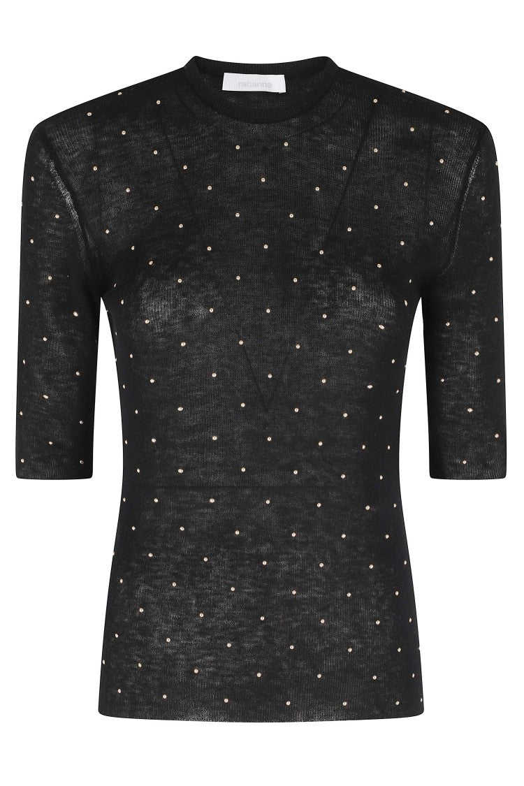 Rabanne Black All-Over Crystal Short-Sleeve Cupro-Blend Sweater