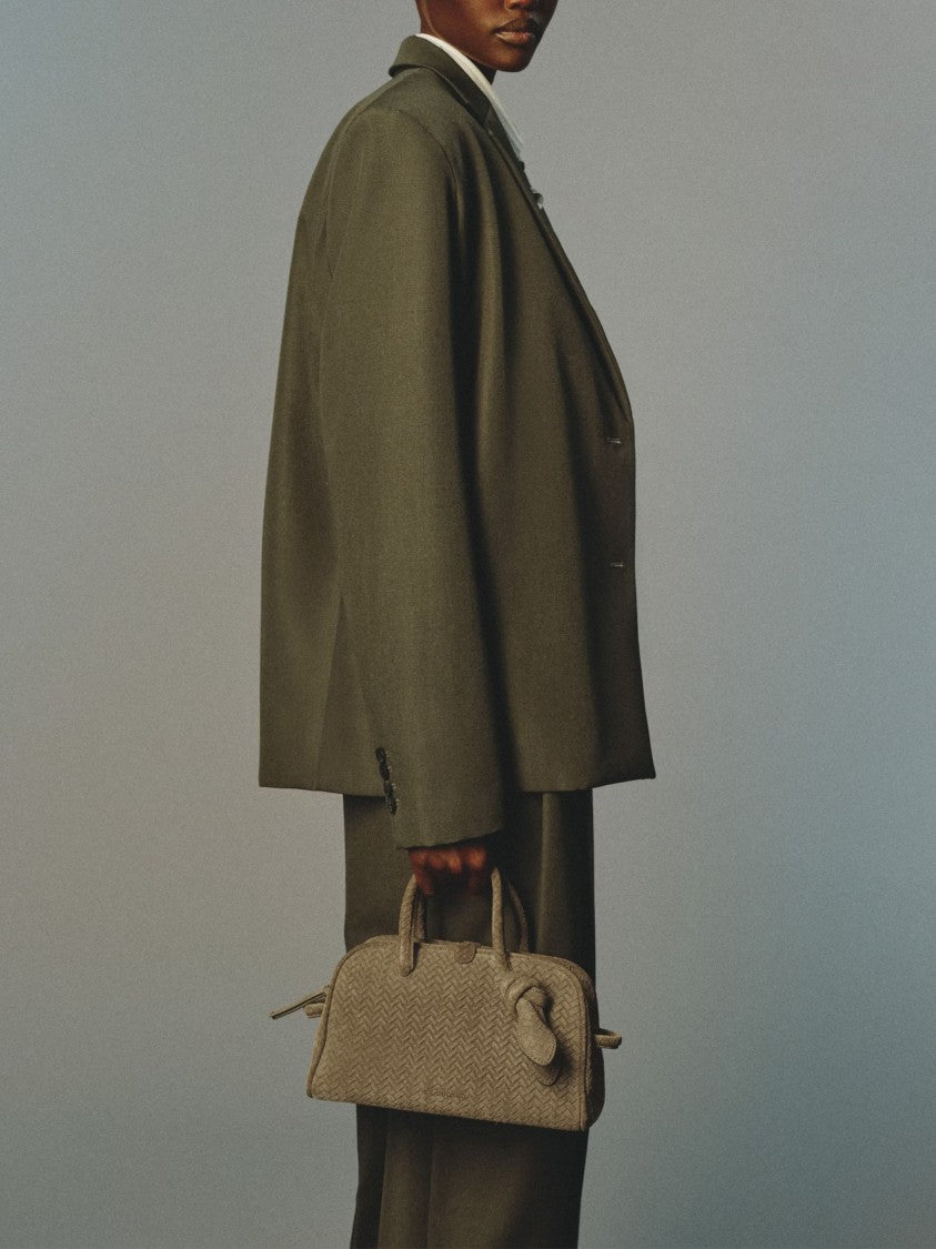 Jacquemus Khaki Chevron Motif Suede Shoulder Bag