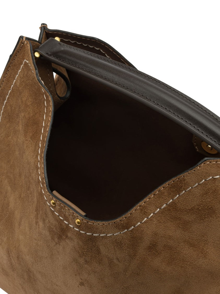Gianni Chiarini Trapezoidal Suede Shoulder Bag With Gold-Tone Accents