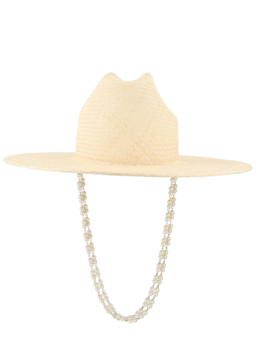 Ruslan Baginskiy Natural Straw Pearl Chain Hat