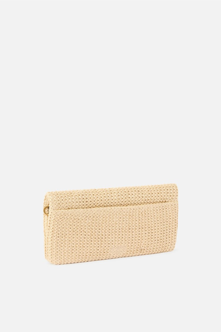 Pinko Beige Love Raffia-Effect Woven Polypropylene Clutch