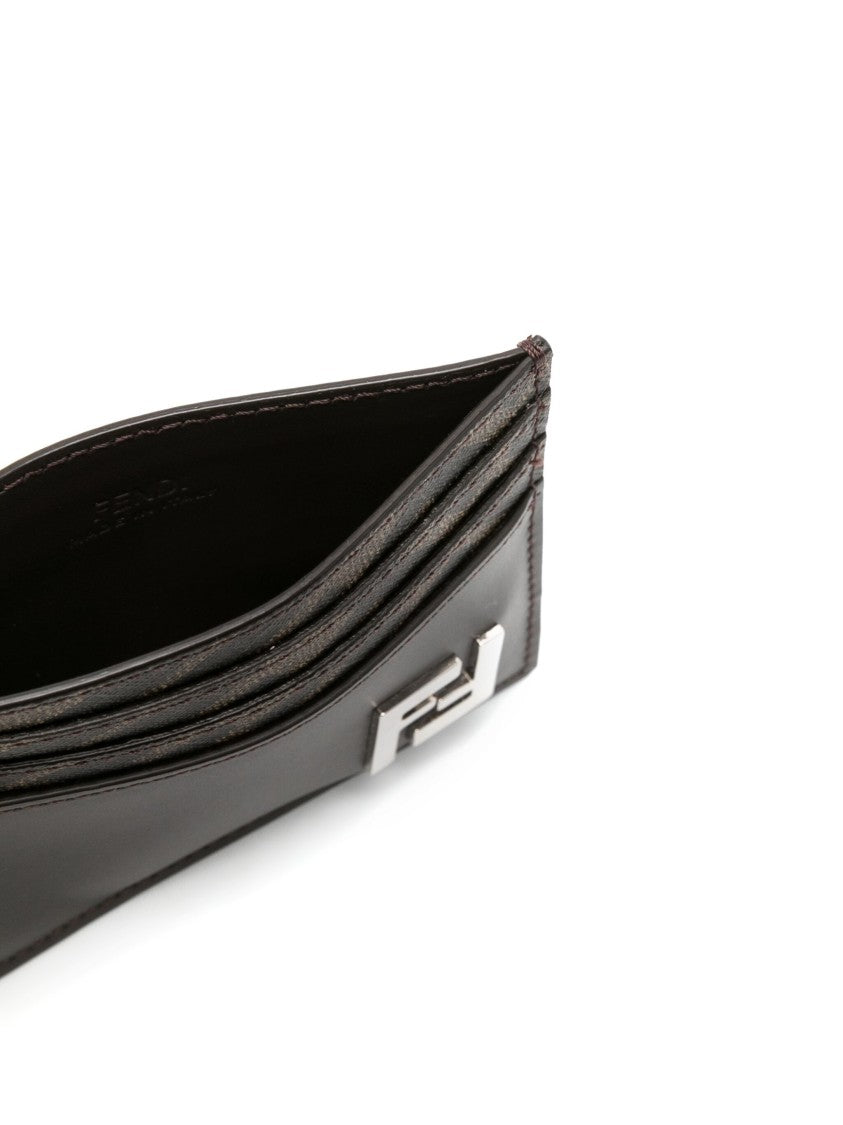 Fendi Squared Ff Motif Leather Canvas Card Case