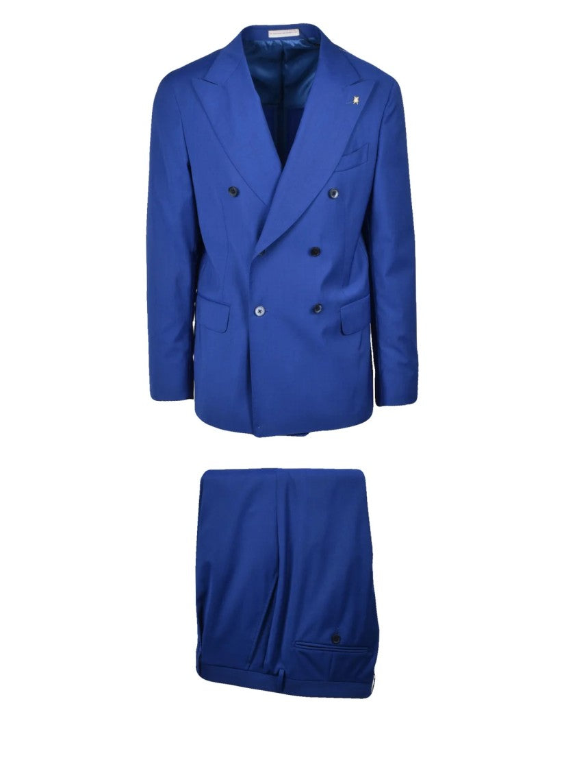 Cc Collection Corneliani Royal Blue Tailored Double-Breasted Wool-Blend Suit