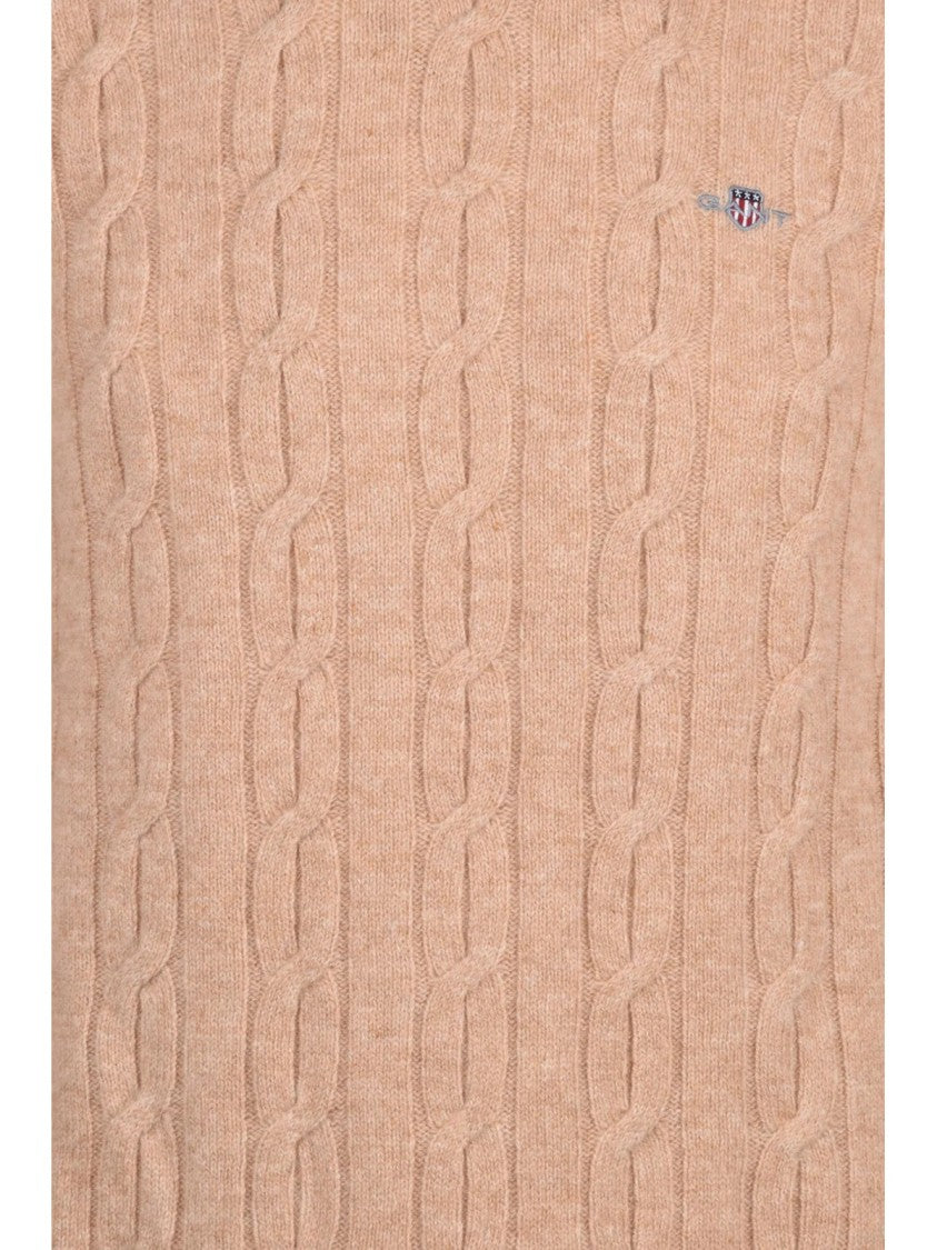 Gant Textured Cable Knit Crewneck Pullover In Natural Wool