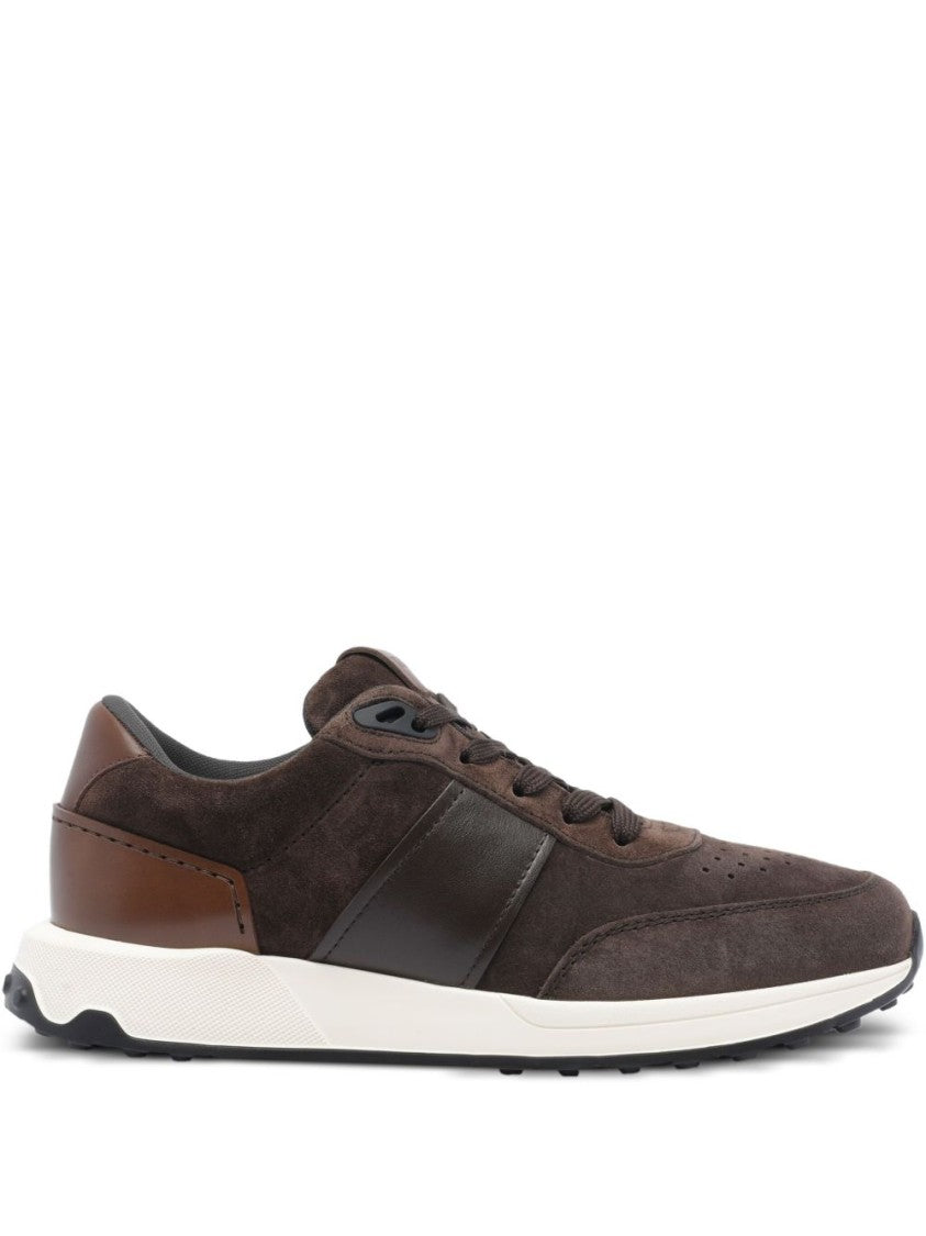 Tod's Brown Suede Upper Shoes With Leather Panel And Lace Closure