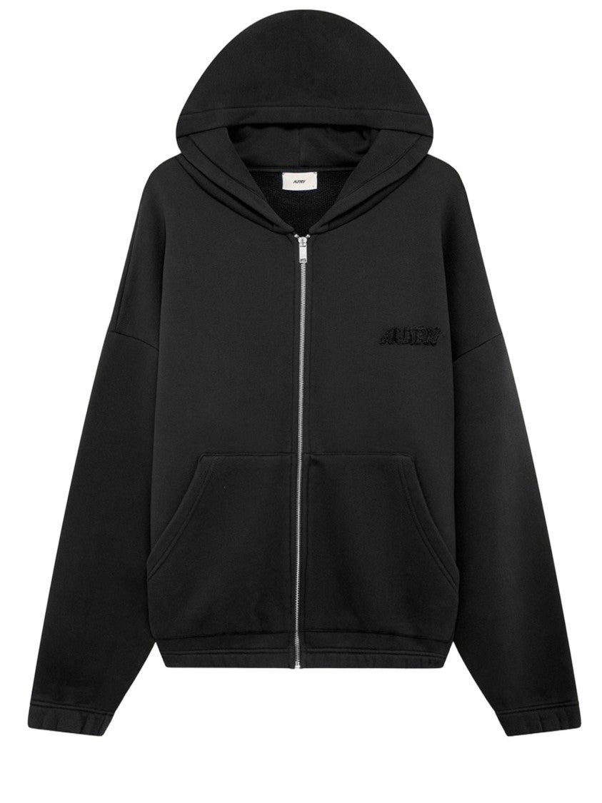 Autry Black Cotton Zip-Up Sweatshirt
