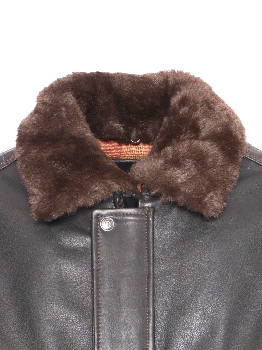 Schott Nyc Dark Brown Leather Jacket With Plush Fur Collar