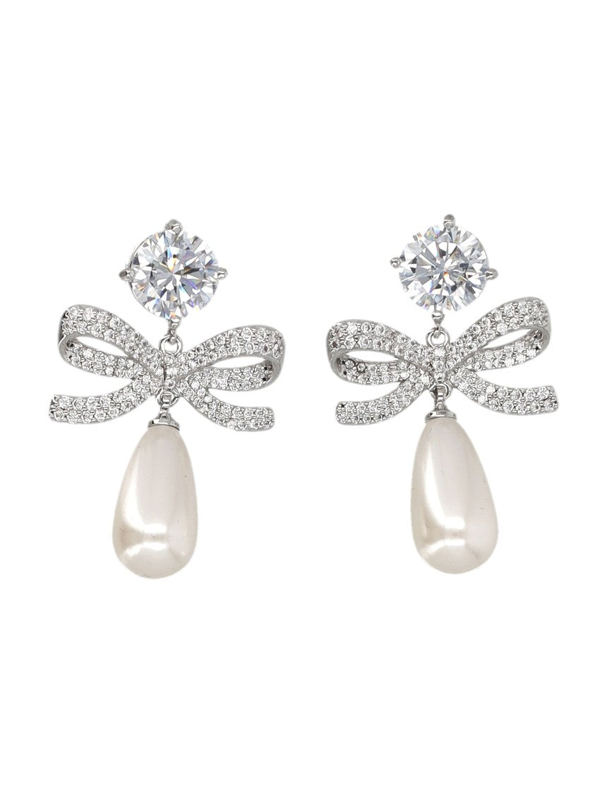Self-Portrait Crystal Bow Pearl Earrings