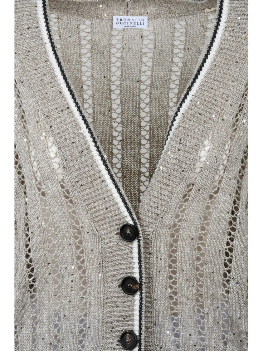 Brunello Cucinelli Beige Linen Nylon Women Cardigan