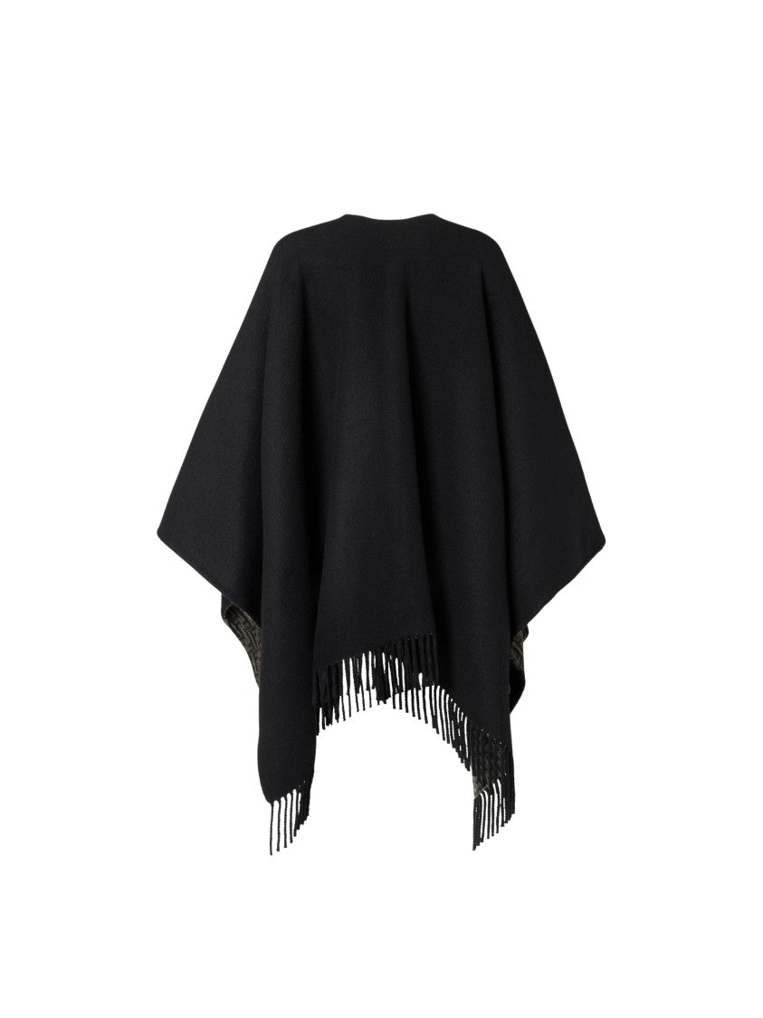 Fendi Double-Sided Poncho With Ff Zucca Jacquard Motif And Fringed Hem
