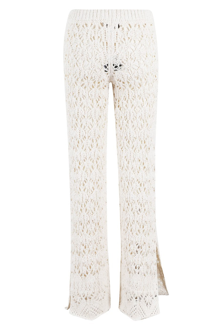 Alanui Natural White Lagoon Romance Ankle-Slits Cotton Pants