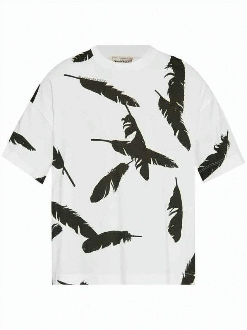 Alexander Mcqueen Relaxed Fit T-Shirt With Unique Feather Print