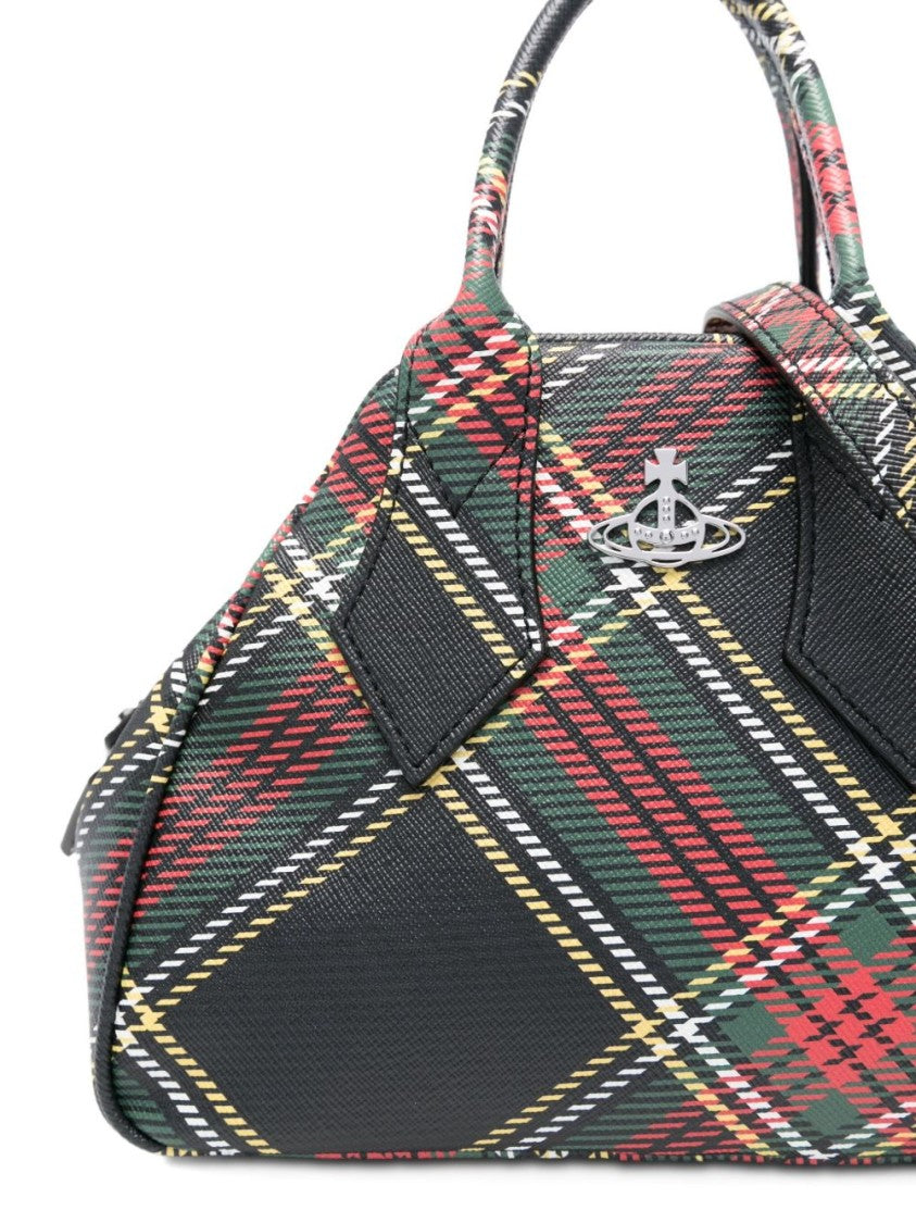 Vivienne Westwood Black Tartan Check Structured Top Bag