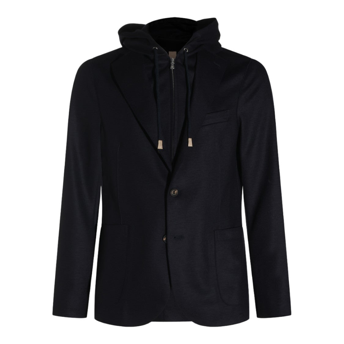 Eleventy Black Tailored Hooded Layered Jacket