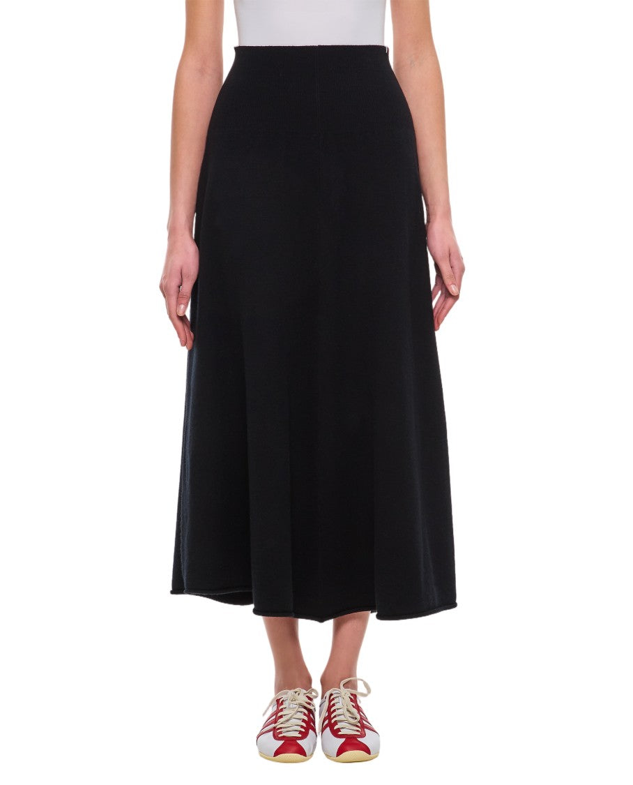 Extreme Cashmere Flowing Midi Skirt With High Elastic Waistband