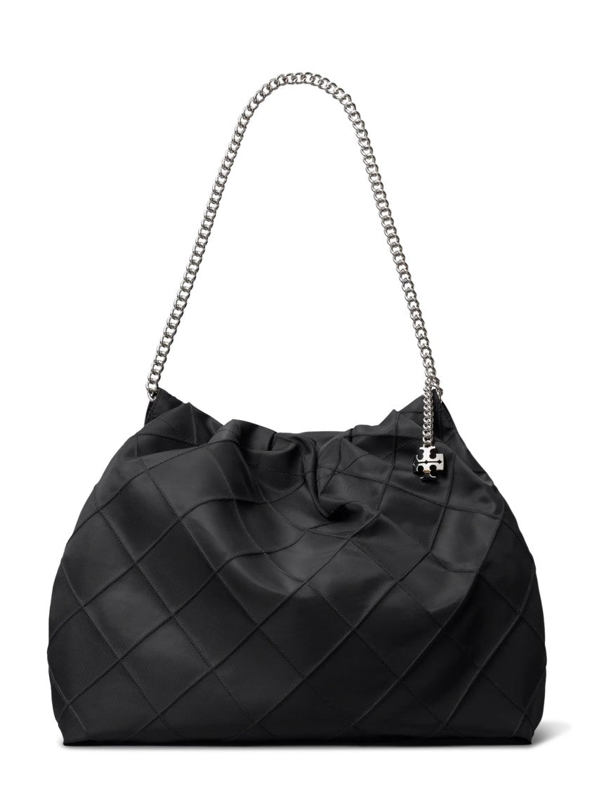 Tory Burch Quilted Nylon Hobo Bag With Chain Shoulder Strap