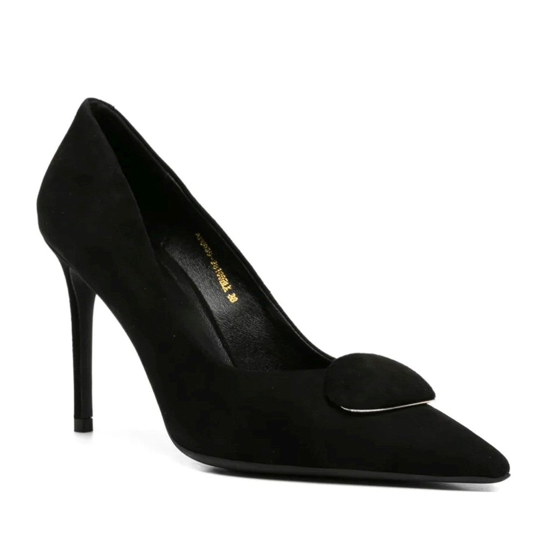 Adrianna Feretti Black Metallic Trim High-Heeled Suede Pumps