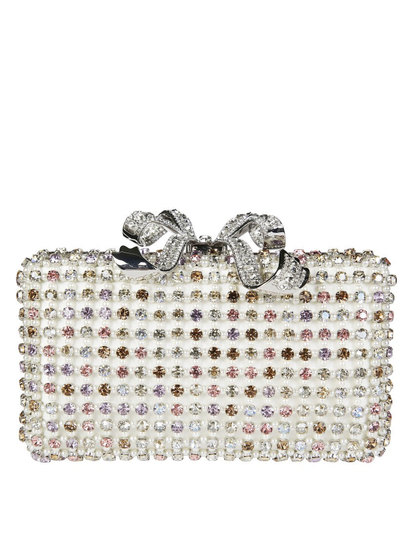 Self-Portrait Rectangular Rhinestone-Embellished Clutch Bag With Bow Clasp