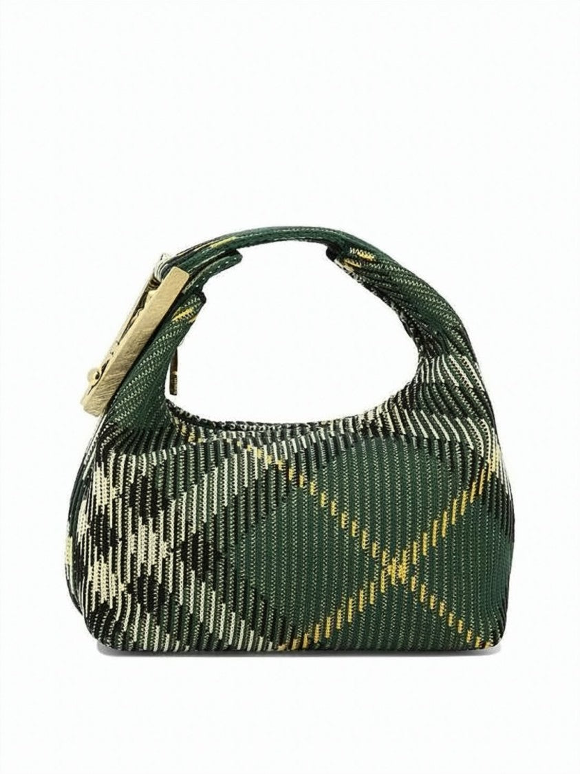 Burberry Structured Rounded Handbag With Plaid And Gold-Tone Accents