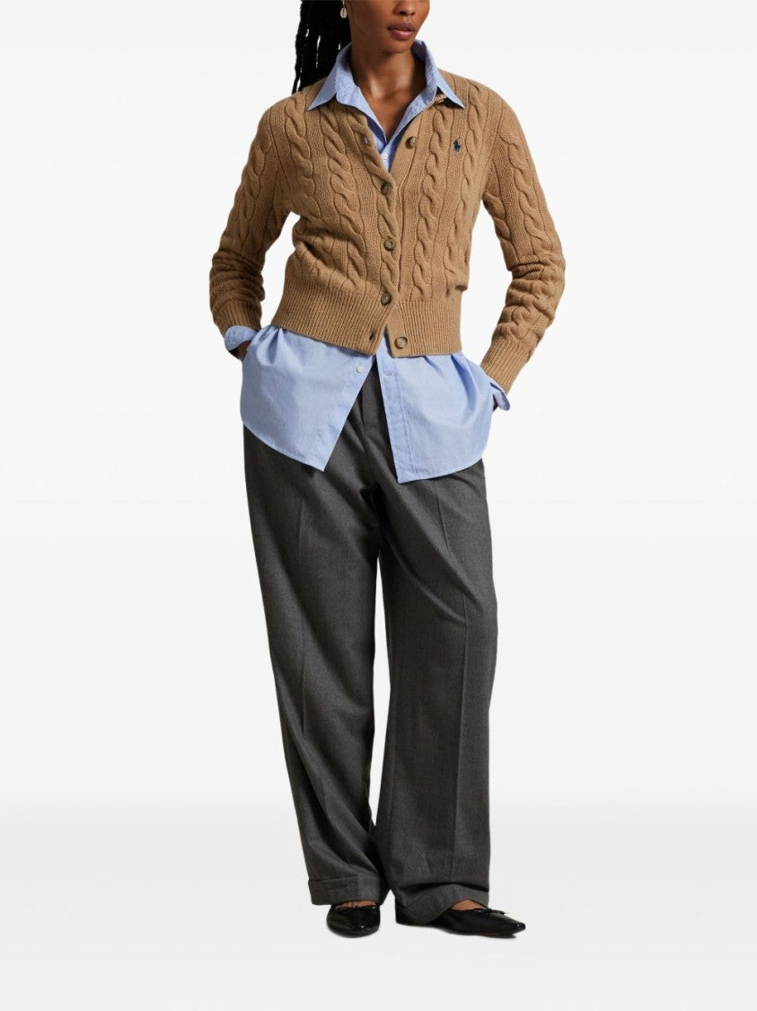 Polo Ralph Lauren Cropped Cable Knit Sweater With Button-Down Front