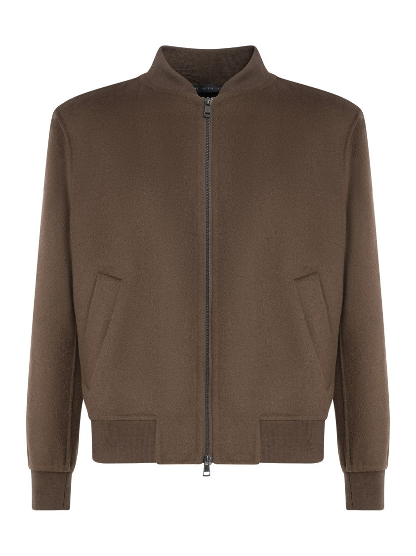 Low Brand Chocolate Brown Slim-Fit Bomber Jacket With Design