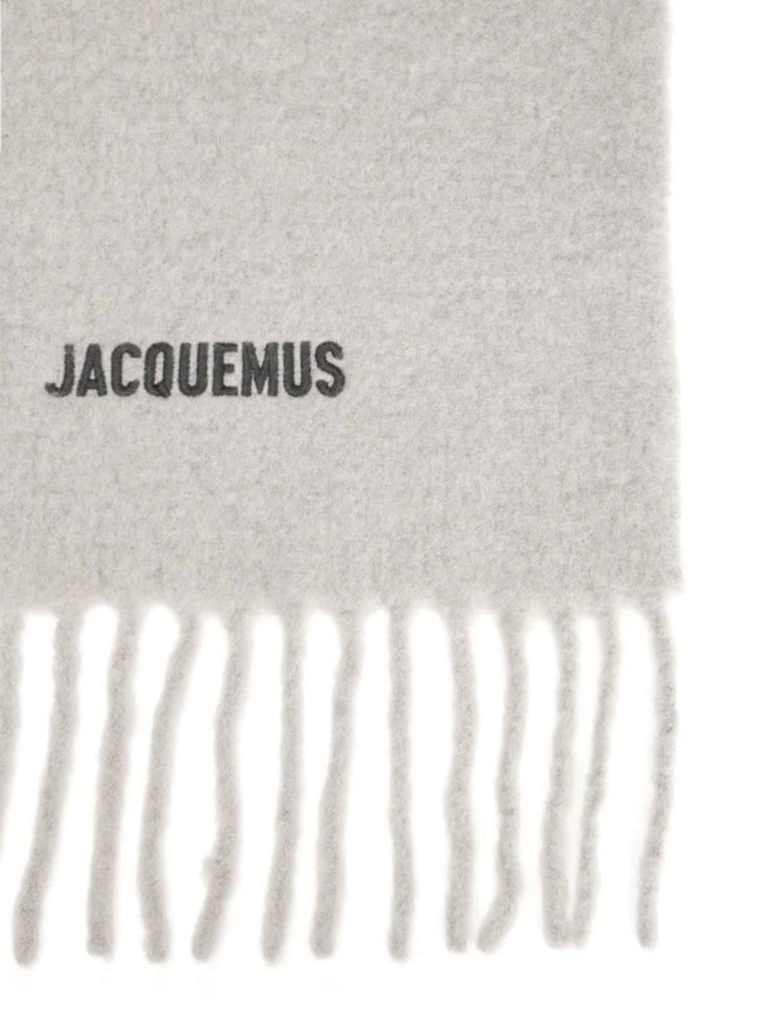 Jacquemus Grey Two-Tone Fringed Subtle Embroidered Scarf