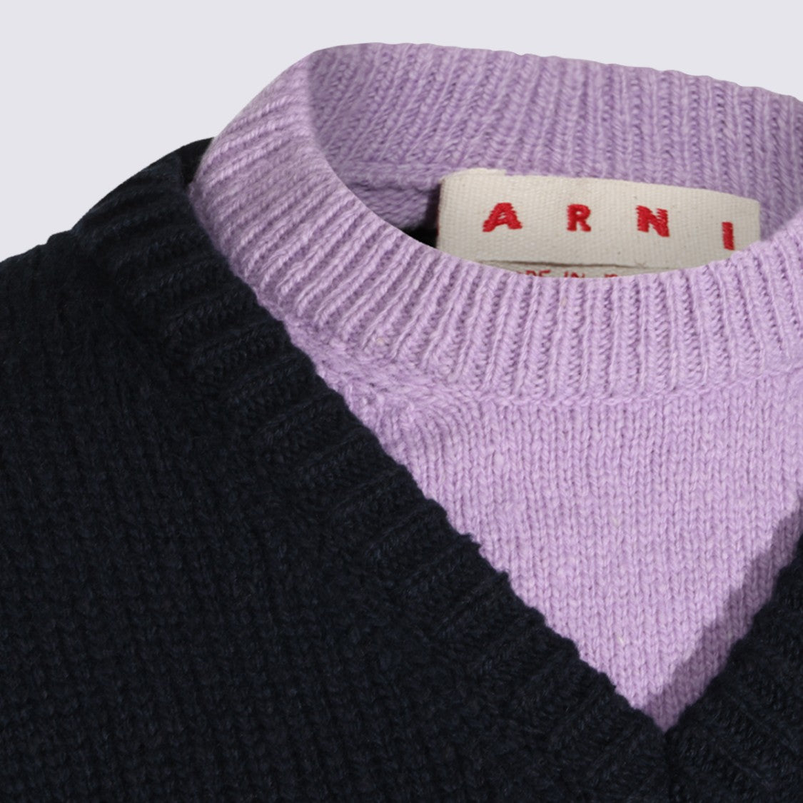 Marni Deep V-Neck Sweater With Ribbed Collar And Zigzag Detailing