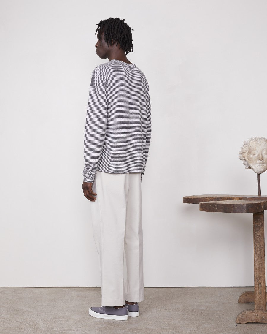 Officine Generale Yarn-Dyed Long-Sleeve Crewneck Tee With Self-Fabric Collar