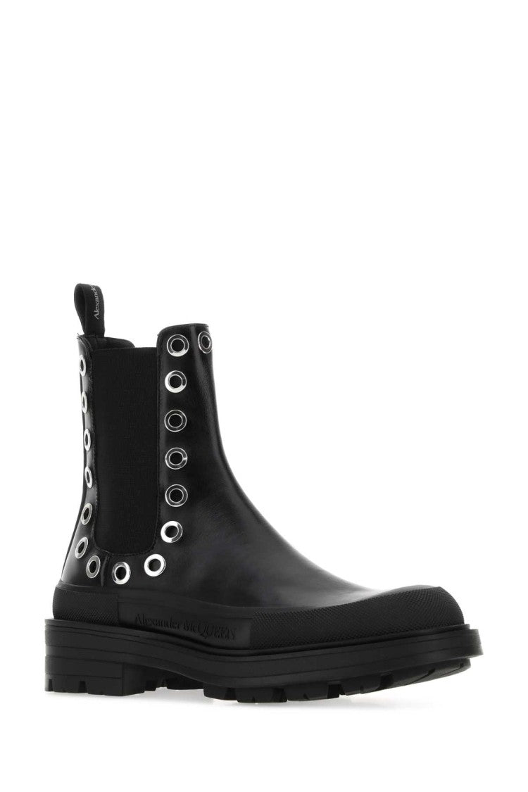 Alexander Mcqueen Black Leather Boxcar Ankle Boots