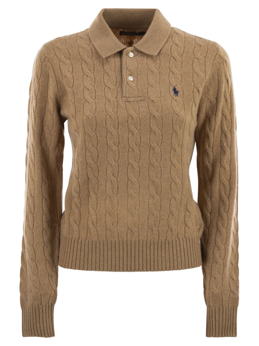 Polo Ralph Lauren Wool And Cashmere Polo Shirt With Cable Knit