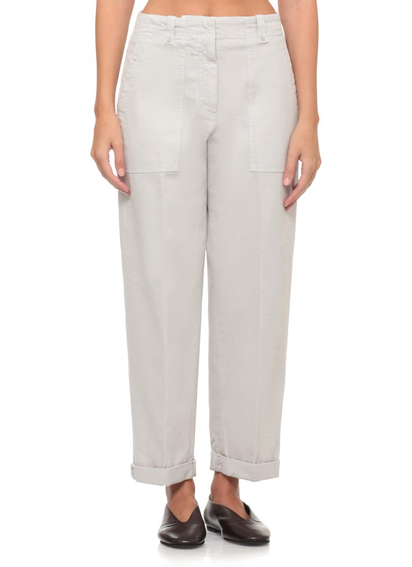 Peserico Grey Straight-Leg Cotton Pants