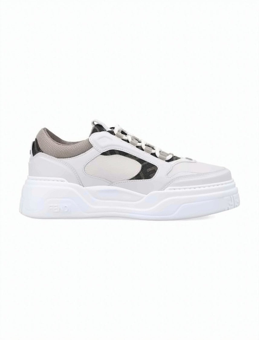 Fendi Low-Top Sneakers With Textured Lambskin And Calf Leather
