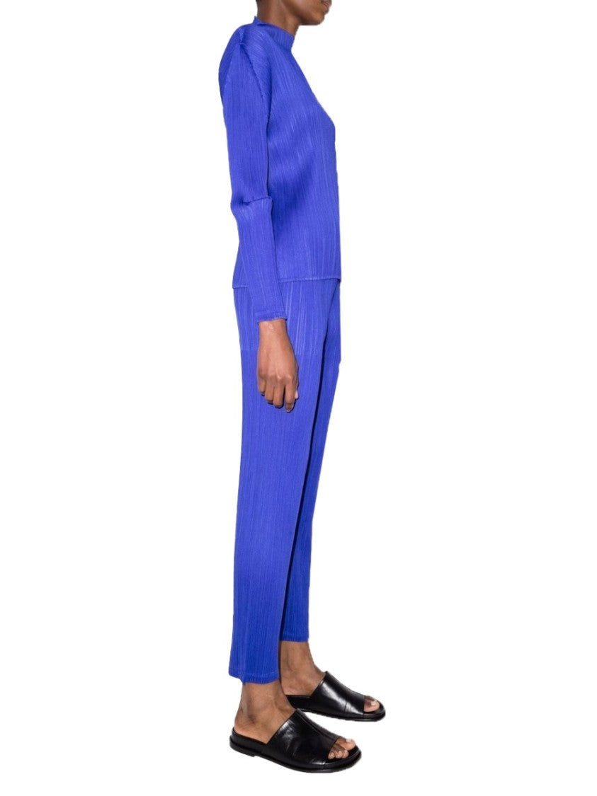 Pleats Please Issey Miyake Blue Vibrant Pleated Straight-Leg Pants