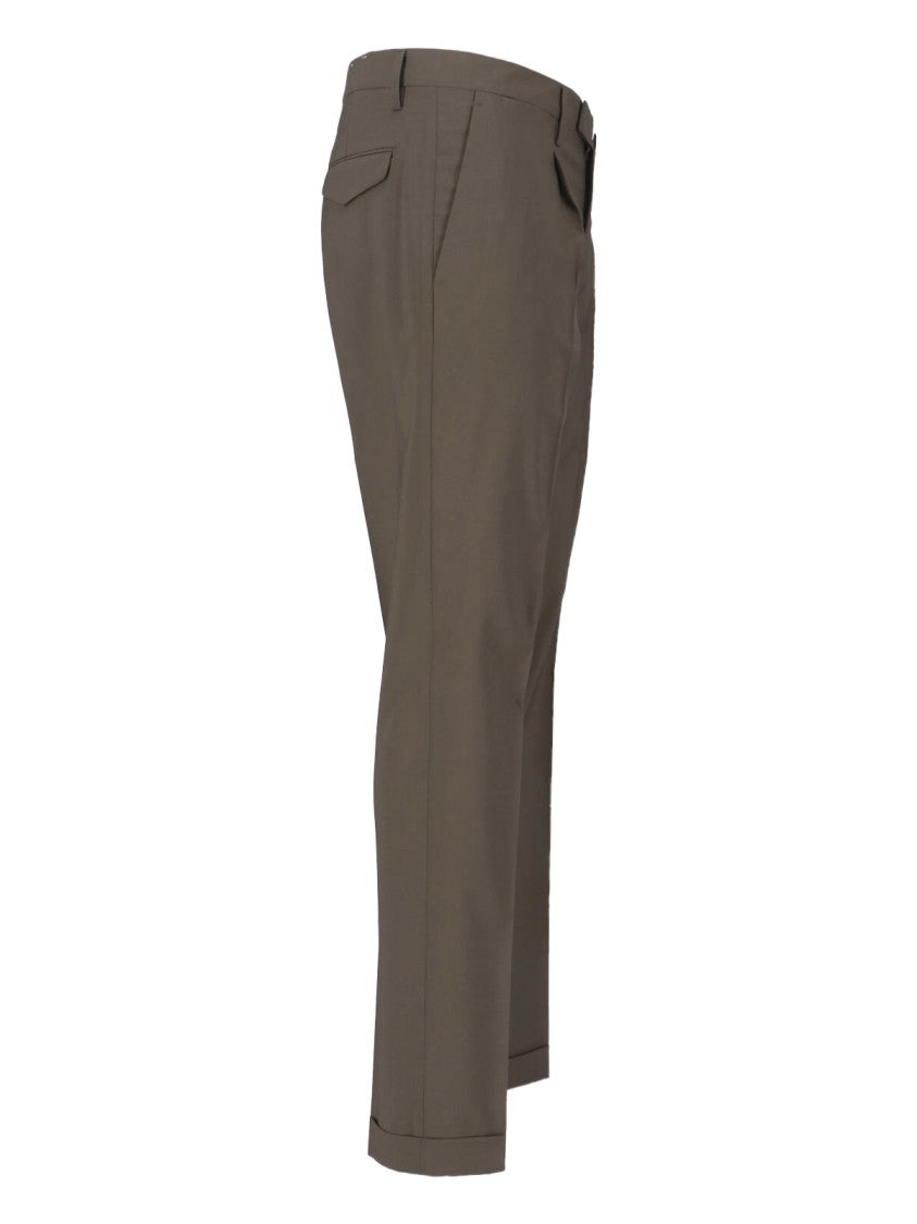 Briglia 1949 Brown Tailored Mid-Rise Virgin Wool Trousers