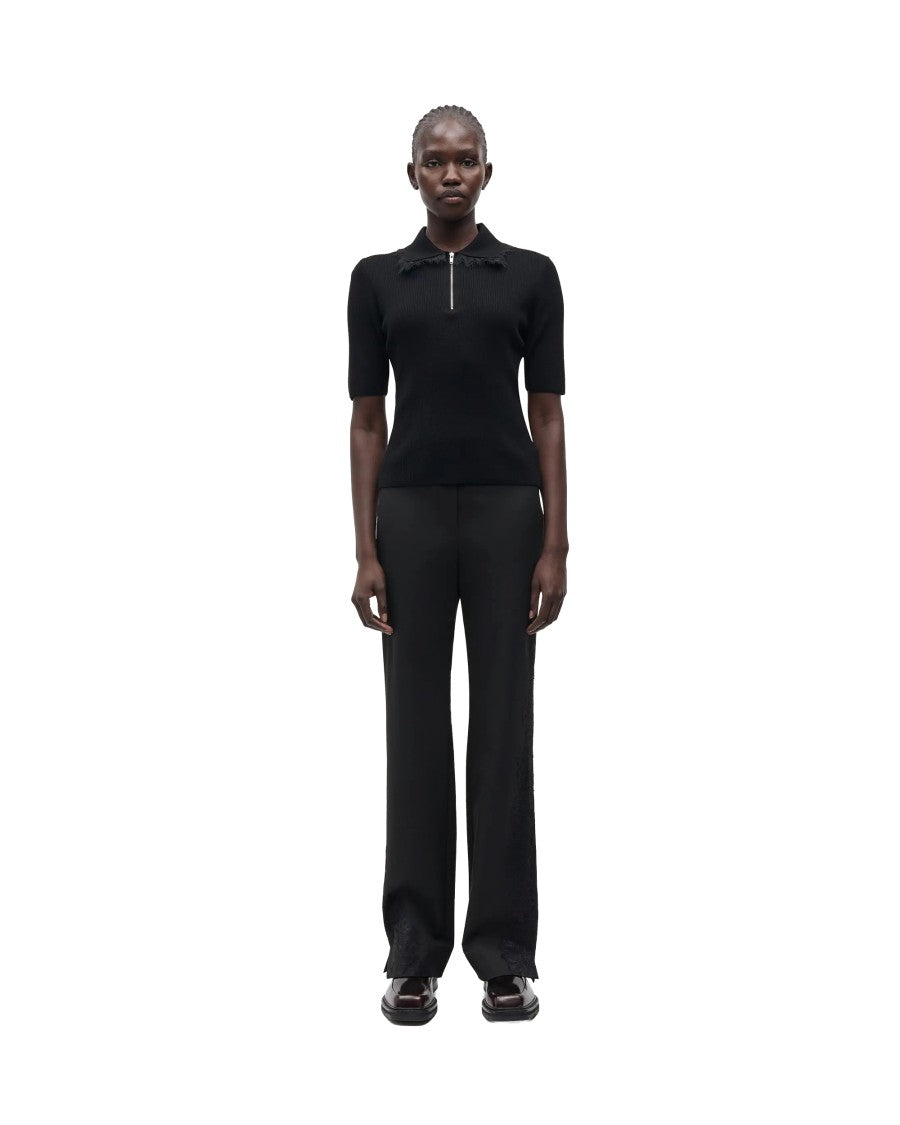 Samsøe Samsøe Black Sarhino Lace-Trim Straight-Leg Pants
