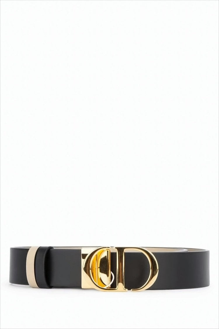 Christian Dior Leather Belt With Polished Gold-Tone Cd Buckle